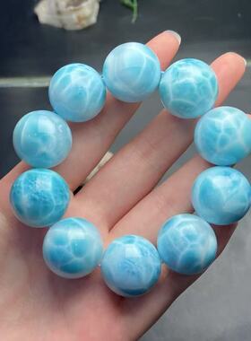 正品天然拉利玛蓝色海纹石21.8mm手串霸气文玩时尚百搭珠宝饰品