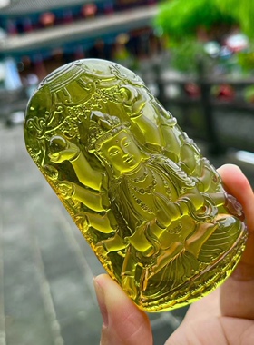 新款天然缅甸琥珀优质柳青珀 千手观音 浮雕吊坠名家工艺收藏礼品