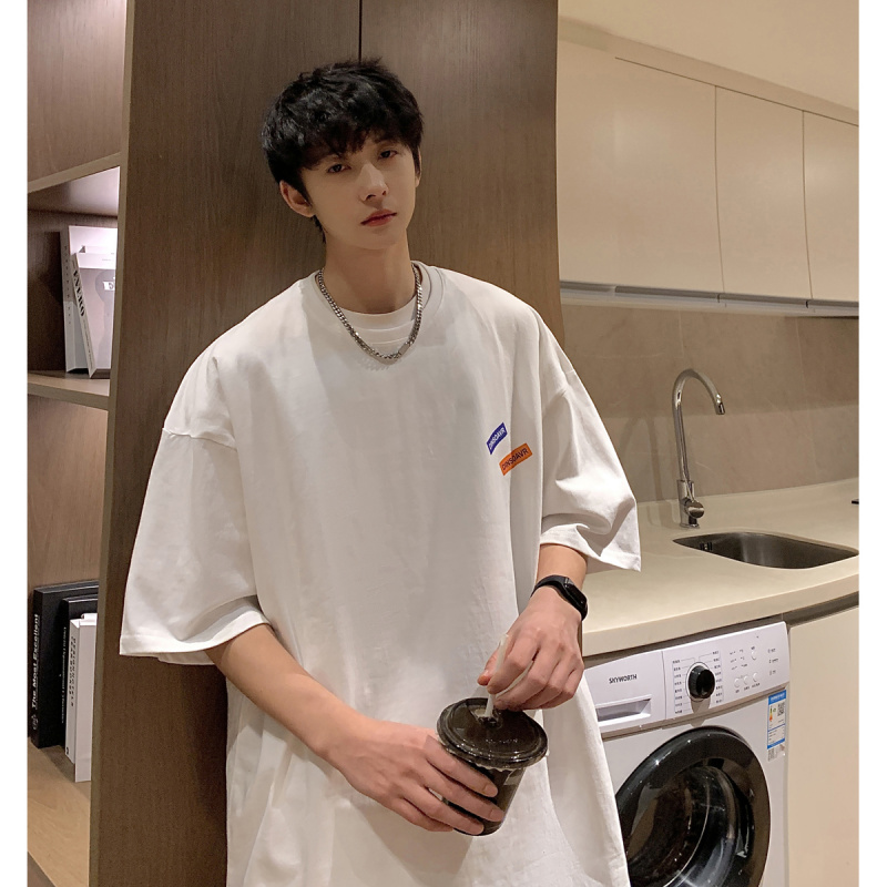 倔强工作室 美式男士短袖T恤白色半袖纯色休闲男装体恤打底衫夏季 - 图2