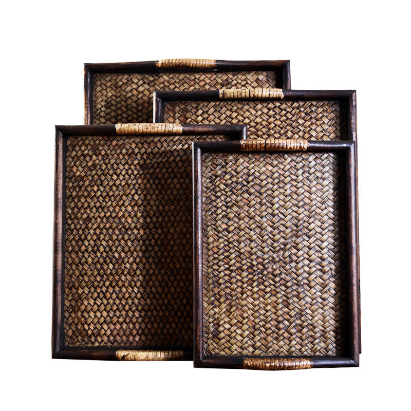 泰国进口实木托盘日式竹编茶盘复古托盘家用果盘长方形会所商托盘,淘宝优惠券,粉丝福利购,淘宝优惠卷