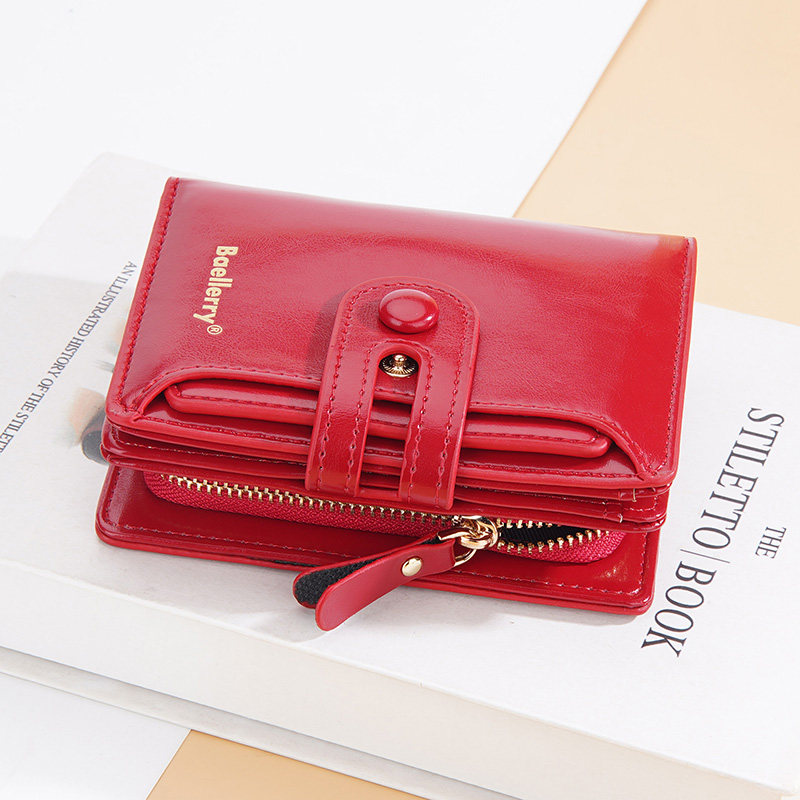 钱包女短款零钱包女是卡包一体多卡位时尚休闲油蜡皮双扣拉链皮夹,淘宝优惠券,粉丝福利购,淘宝优惠卷