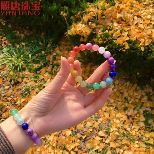 雁唐多宝手串女水晶手链女天然彩虹青金石玛瑙手串闺蜜手链女学生 - 图2