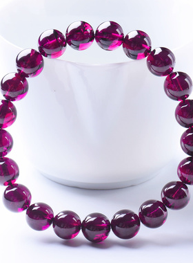 雁唐石榴石手链女玫红天然水晶