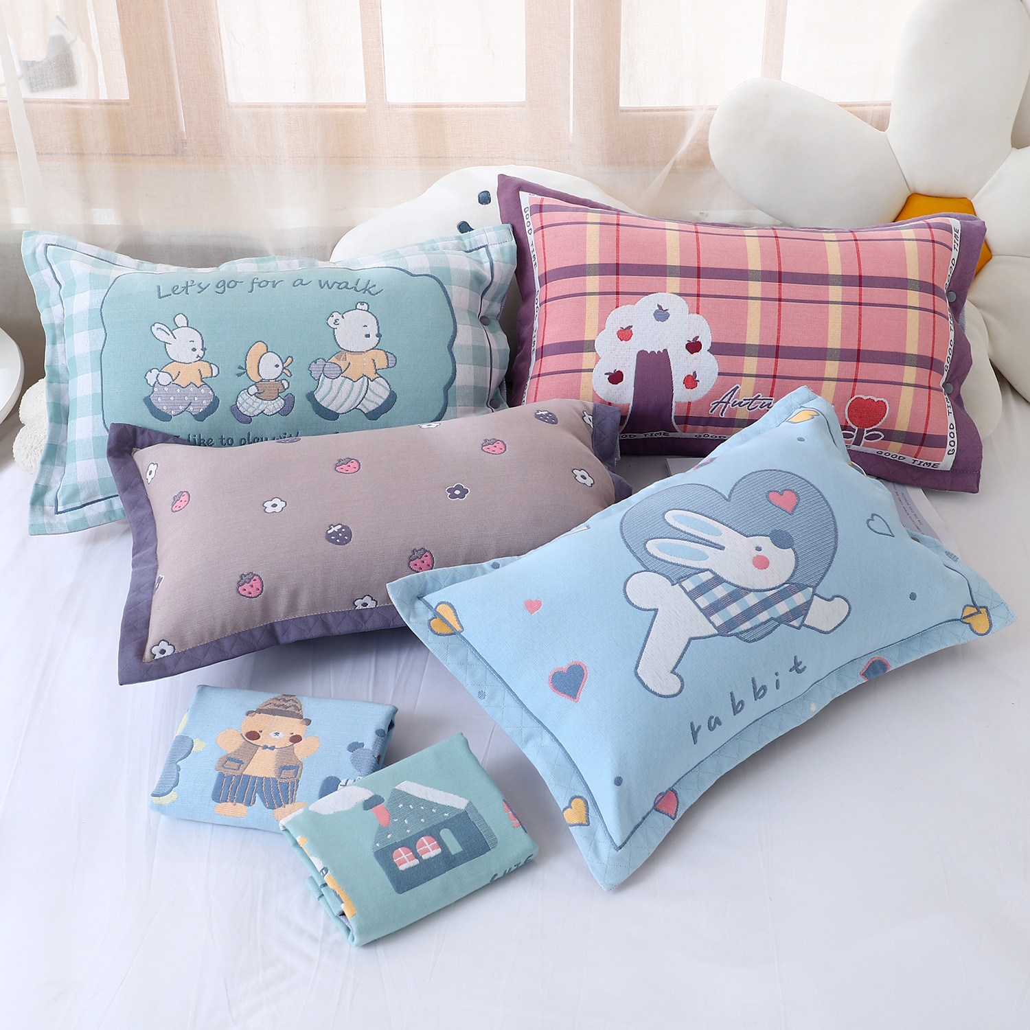 儿童纱布按扣枕套可爱卡通幼儿园小号单个枕芯内胆套内径30*50cm,淘宝优惠券,粉丝福利购,淘宝优惠卷