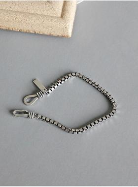 欧美嘻哈风古巴手链男ins潮流个性方牌手环复古做旧男款盒子手链