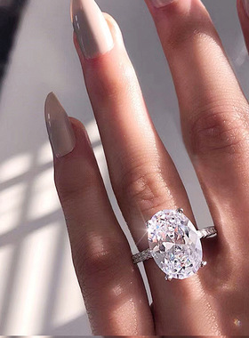 925纯银锆石鸽子蛋戒指女欧美椭圆异形求婚钻戒指环饰品外贸