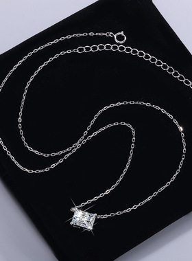 S925纯银莫桑石雷迪恩切项链异形钻吊坠方糖祖母切锁骨链工厂