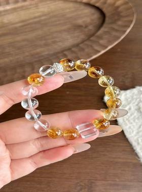 一夜暴富天然黄水晶手链女时尚精致黄塔晶手串白水晶手链情侣礼物