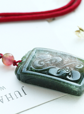 老坑西瓜红蝙蝠如意绿碧玺吊坠