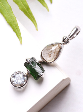 碧玺巴厘岛托帕石自然主义吊坠