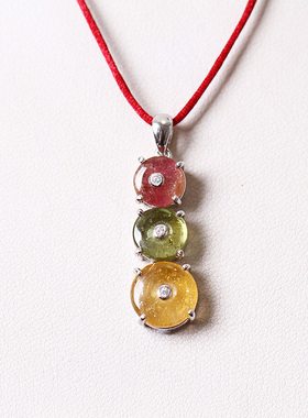 碧玺纯银镶嵌宝石红黄蓝绿粉吊坠