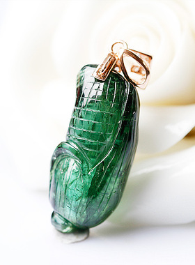 老坑蓝绿色碧玺手工雕刻小吊坠