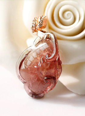 碧玺随心粉红色玻璃体银扣小吊坠