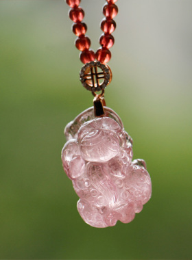 貔貅巴西老坑粉红色碧玺吊坠招财