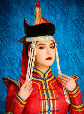 女少数民族舞蹈演出服蒙古族藏族舞蹈舞台装摄影写真头饰婚礼新娘