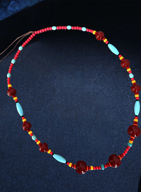 蒙古族复古长款藏式项链男女款松石吊坠西藏民族风服装配饰蒙古袍