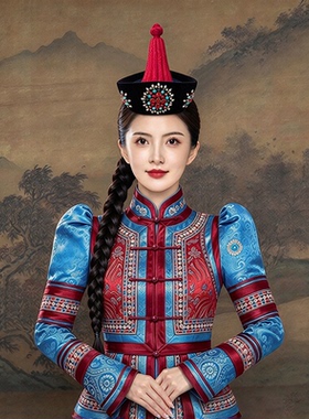 蒙古族时尚蒙元素歪歪帽额头红色小帽子手工缝制蒙古服配饰头饰帽