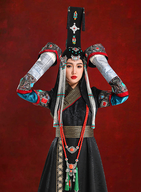 蒙古女士黑色王妃福晋公主格格帽子内蒙古舞蹈演出高端走秀头饰