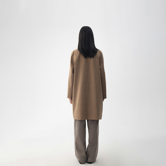 Lin Qiaozhi long-sleeved lapel mid-length simple windbreaker