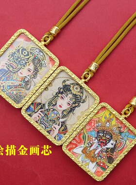 批发手绘描金4x5金色唐卡吊坠扎基拉姆前世今生半手绘唐卡项链