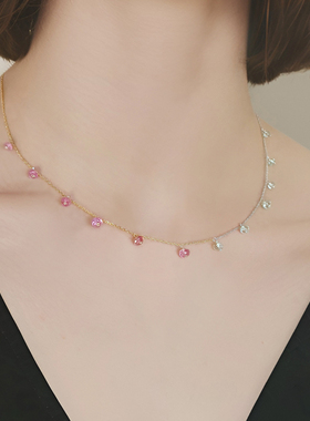 terra冰雪梅红925银镀金进口天然碧玺项链原创手工中国风节日送礼