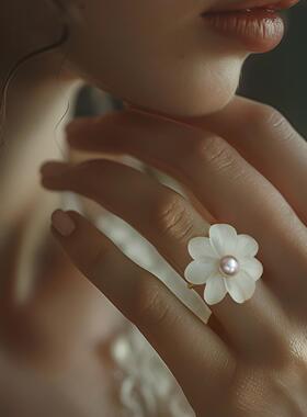 磨砂白水晶戒指terra925银镀18K