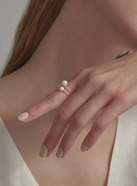 珍珠戒指女纯银简约时尚个性