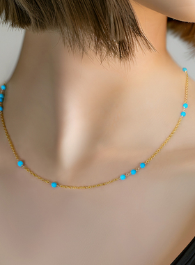 terra天然青蓝绿松石镀18k金链