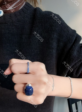 超细蓝玉髓戒指小众简约新中式指环