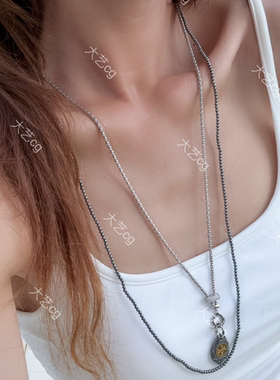 银灰色小米珠项链灰色多种戴法长项链珠串NEGlc  0834
