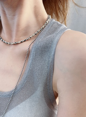 珠珠短项链花珠子choker925纯银串珠天然石复古颈链饰品