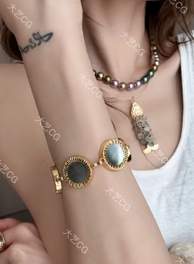 贝壳手链复古风贝母小众手镯灰色高级感