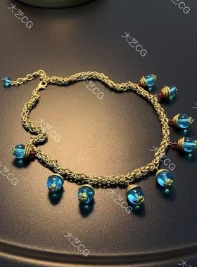 复古风蓝色珠串项链小众高级感彩色气质配饰NEGlc 0653