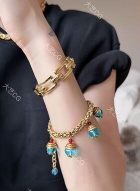 蓝色琉璃手链复古风蓝色手串新中式彩色腕饰