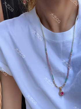 珠珠项链粉色珠串新中式小众毛衣链简约时尚