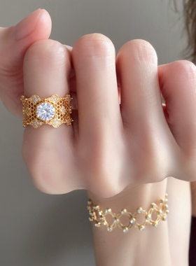 纯银戒指蕾丝镂空指环925银开口戒RIAgc 0512