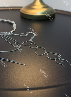 性感流苏项链闪bling多层长项链银色颈链