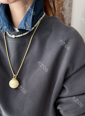 小众大项链金色圆珠球个性夸张简约复古欧美长链毛衣链吊坠可拆卸