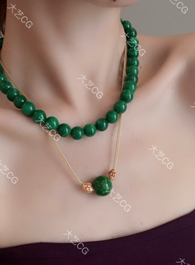 绿色吊坠项链复古风新中式百搭链NEAug0748