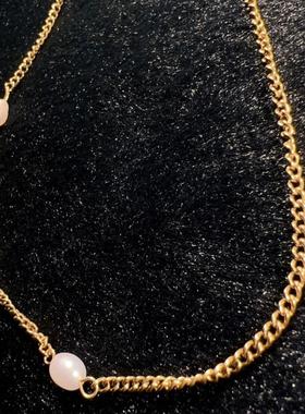 淡水珍珠细项链18K镀金短颈链素圈锁骨链38+7cm延长链