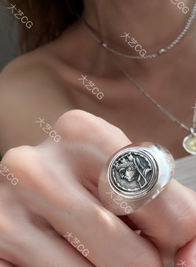 白水晶纯银复古指环白水晶
