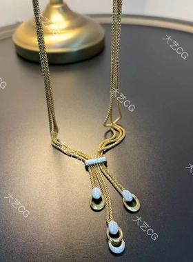 秋冬复古项链柔软暗金色多层吊坠流苏项链小众高级感中长链