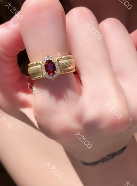纯银戒指石榴石925银指环开口可调节复古红色RIAgg 0525