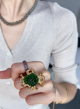 灰指环高级感玉髓指圈透润国风vintage简约复古饰品