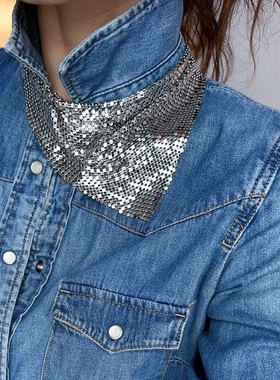 小众亮片项链多种戴法个性银色颈链choker bling bling闪闪饰品