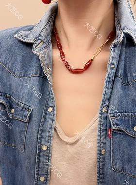 红玛瑙项链多种戴法复古新中式珠串颈链NEGlc 0703