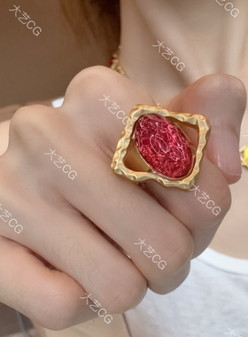 彩色戒指复古风红色指环开口可调节RICuc 0540