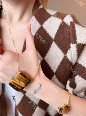 虎眼石毛衣链长项链多种戴法百搭吊坠链NEGlc 0684