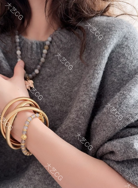 灰色珠串百搭弹力钱串串新中式手链BRGIc 0299