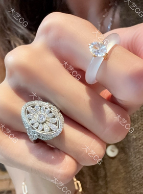 白玛瑙戒指925纯银超闪百搭指环